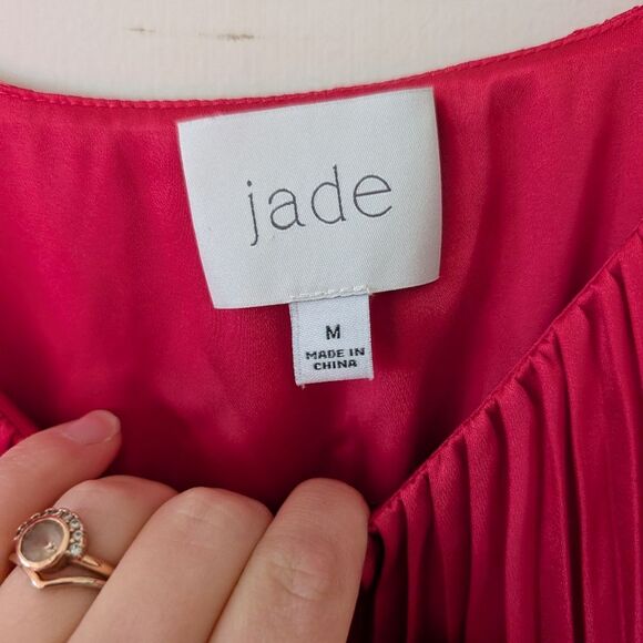 Johnny Was JADE Georginna Pleated Short Sleeve Satin Scoop Neck Pink Top Size M - Picture 4 of 7